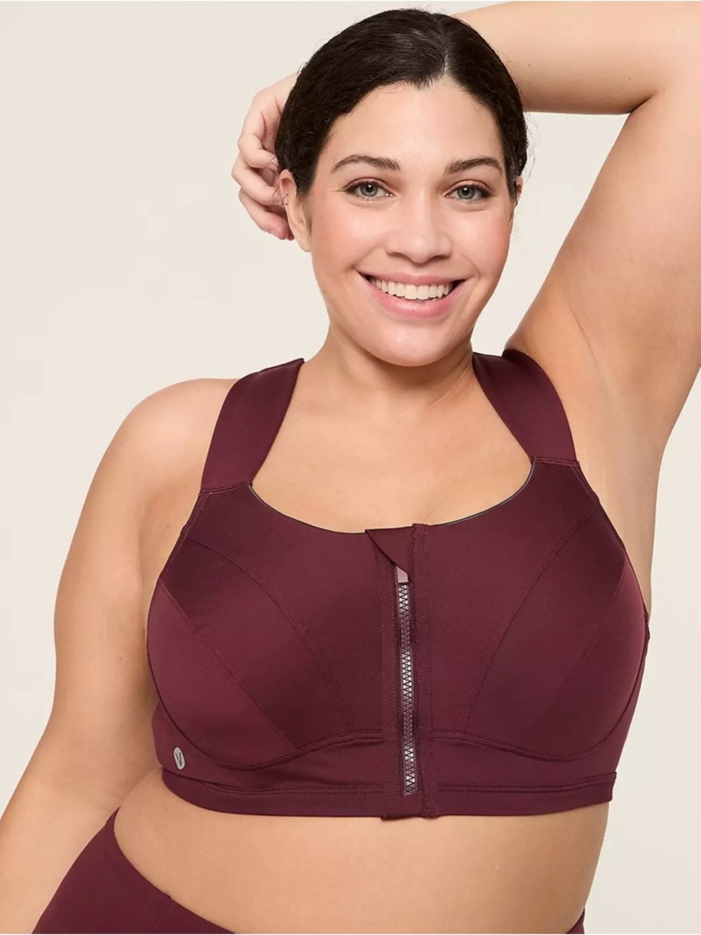 Lane Bryant Livi Active Front-Zip High-Support Sports Bra in Burgundy.Size 36DDD